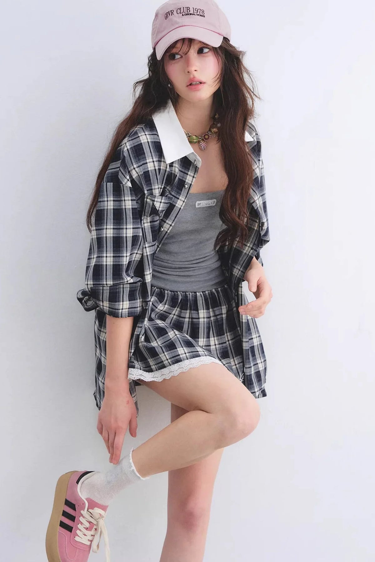 Ruched Plaid Lace Dress Set-Up