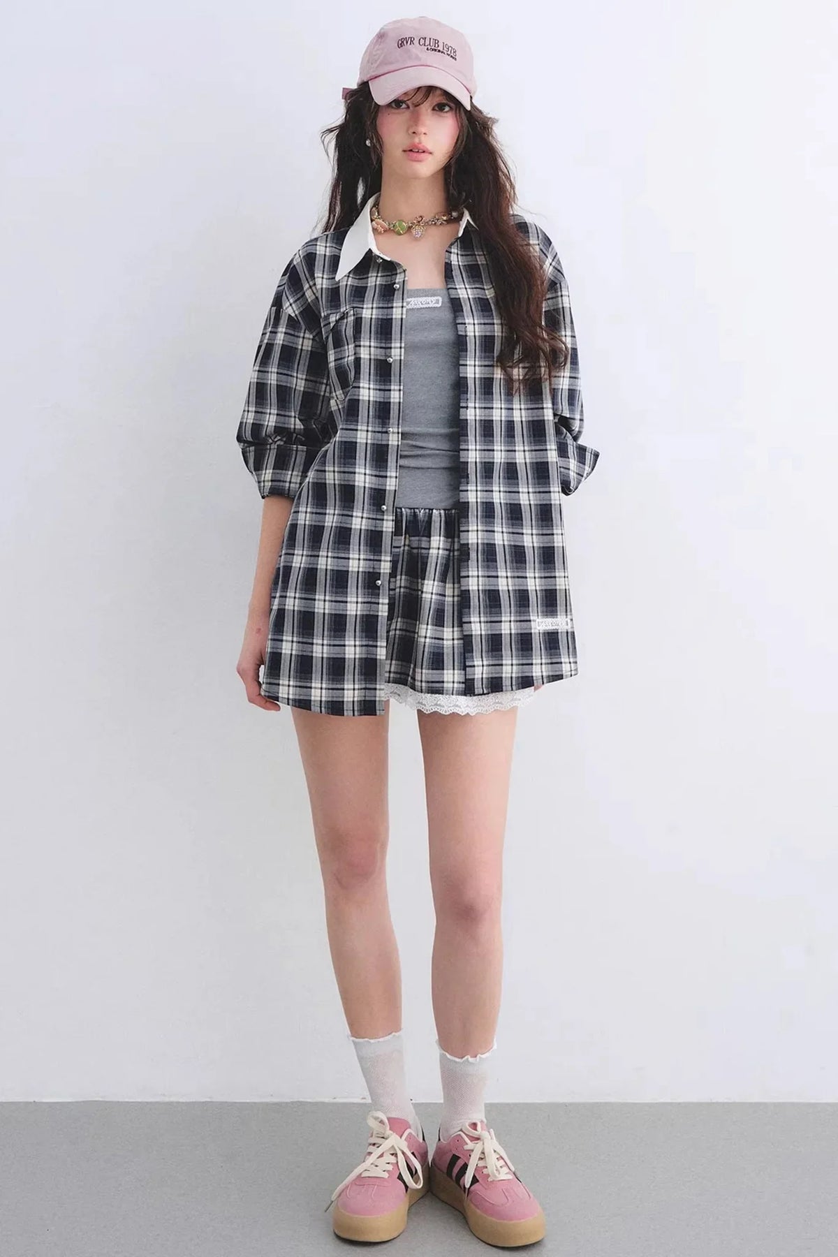 Ruched Plaid Lace Dress Set-Up