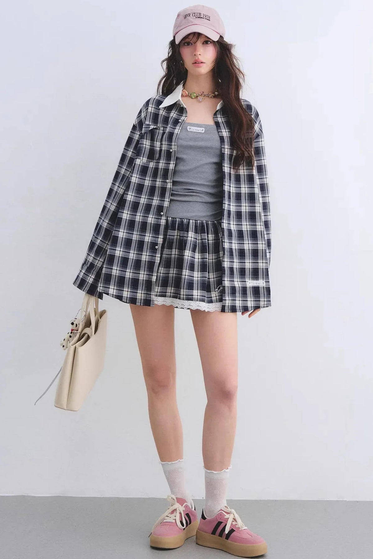 Ruched Plaid Lace Dress Set-Up