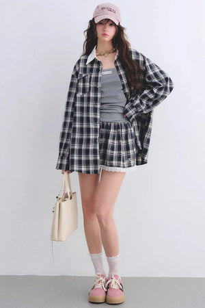 Ruched Plaid Lace Dress Set-Up