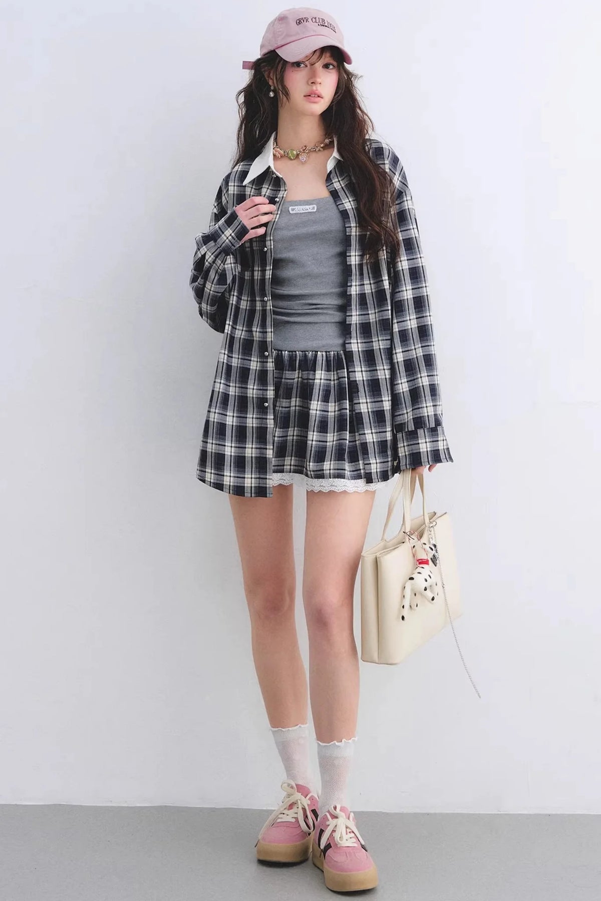 Ruched Plaid Lace Dress Set-Up