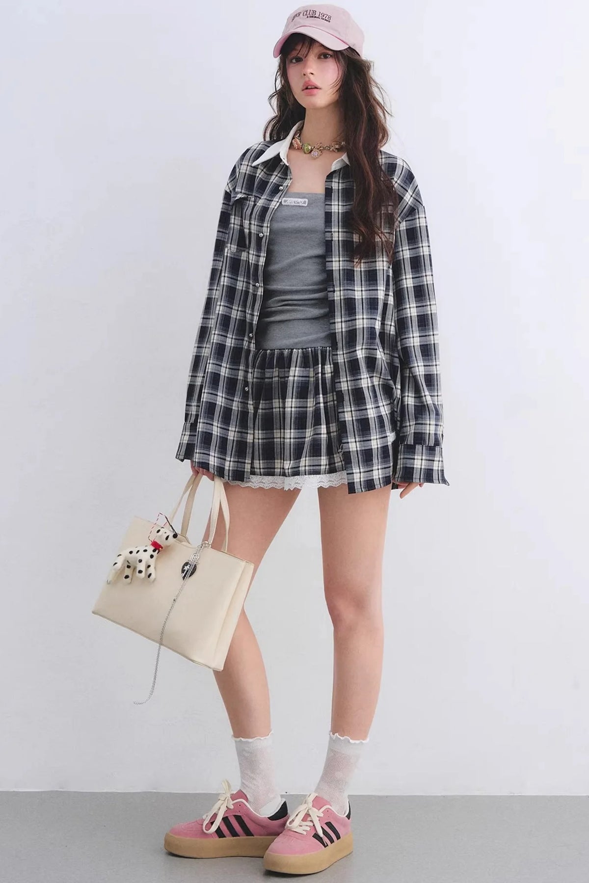 Ruched Plaid Lace Dress Set-Up
