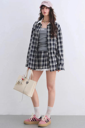 Ruched Plaid Lace Dress Set-Up