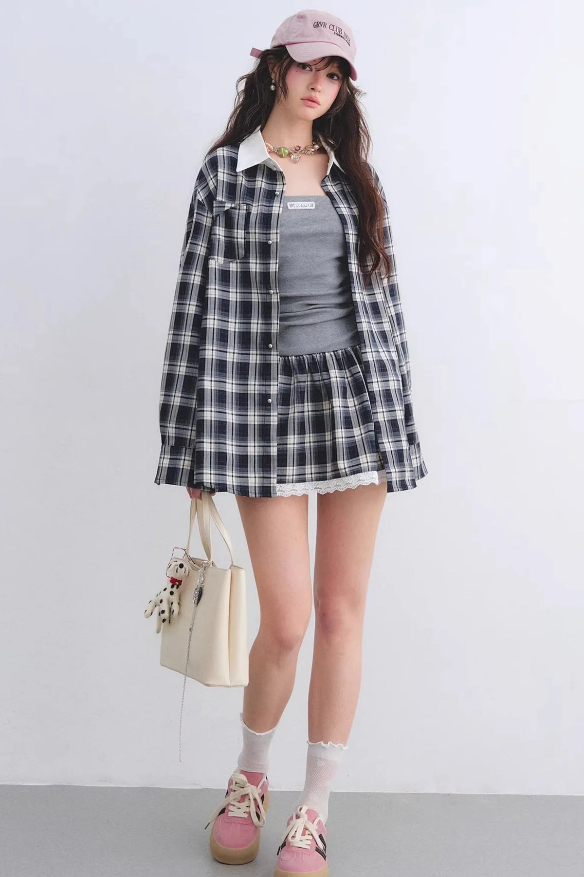Ruched Plaid Lace Dress Set-Up