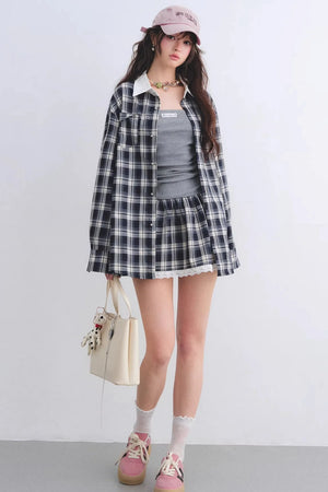 Ruched Plaid Lace Dress Set-Up