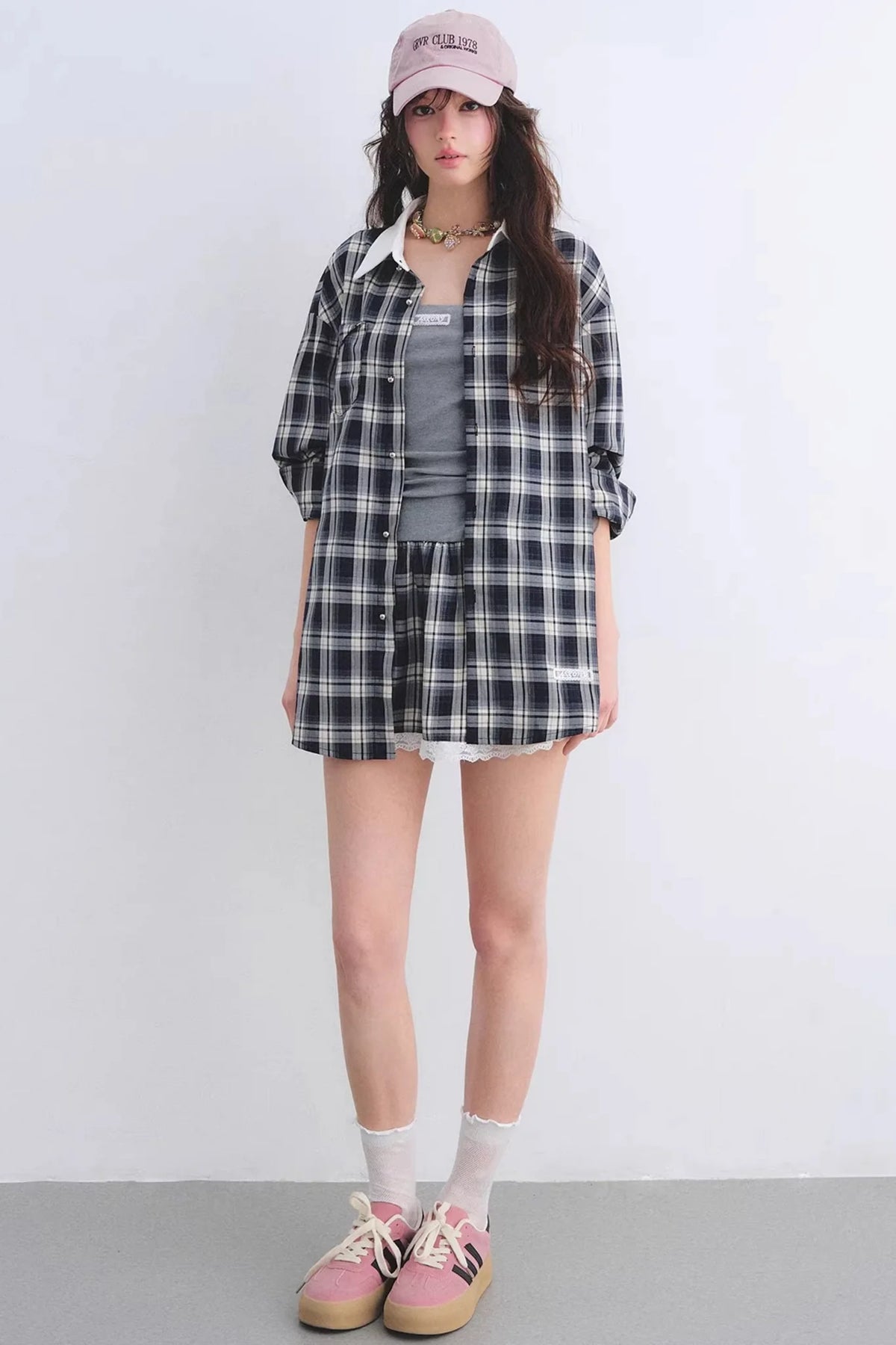 Ruched Plaid Lace Dress Set-Up
