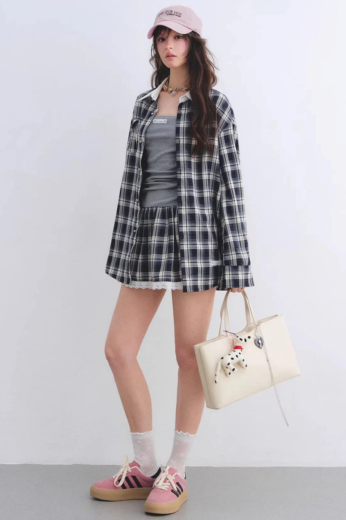 Ruched Plaid Lace Dress Set-Up