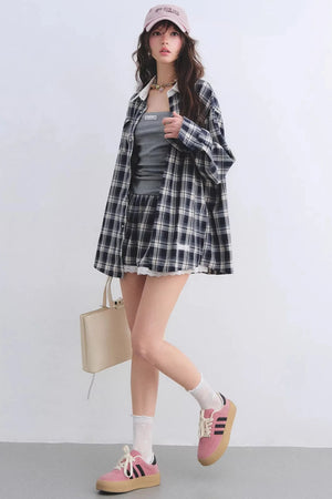 Ruched Plaid Lace Dress Set-Up