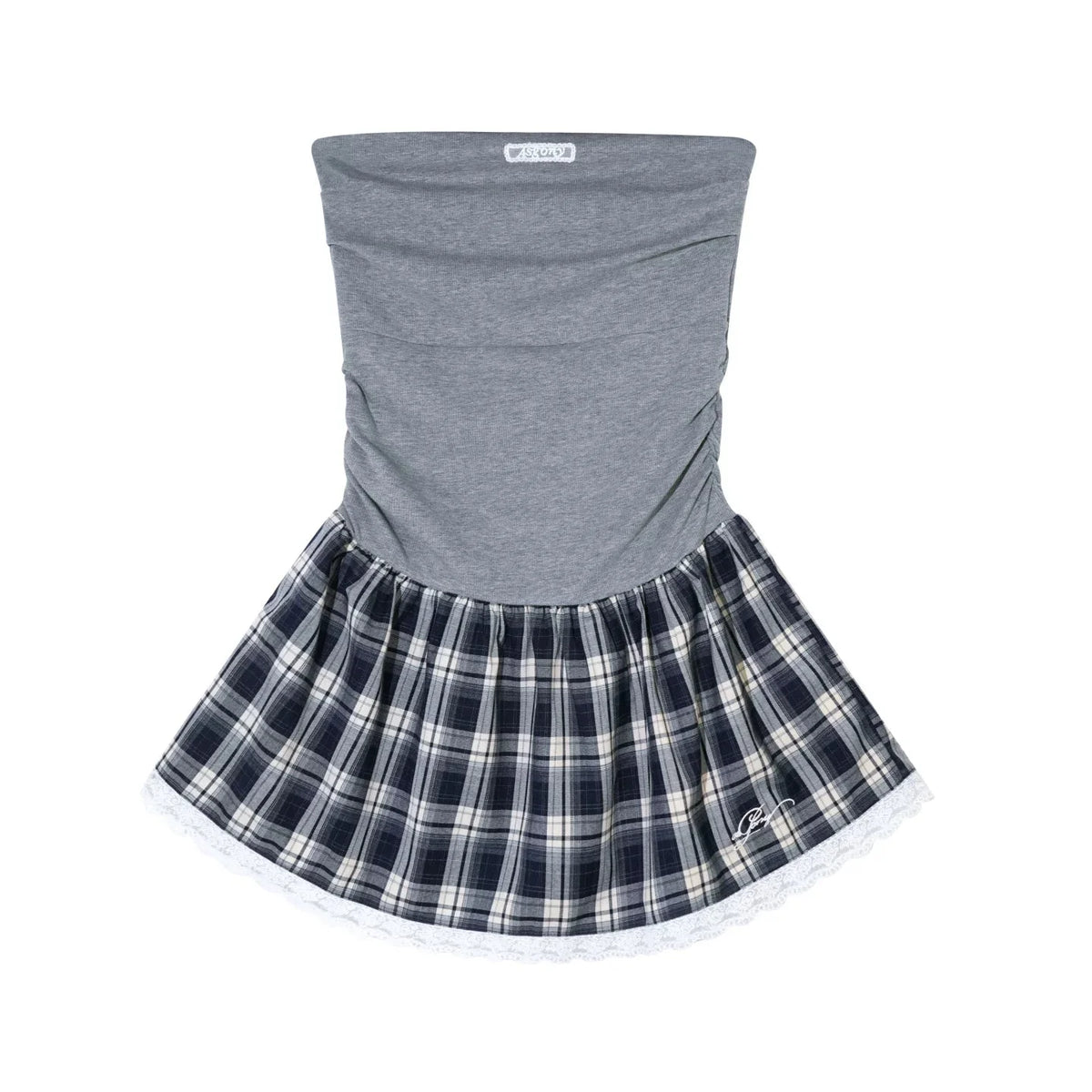 Ruched Plaid Lace Dress Set-Up