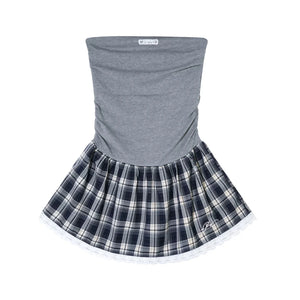 Ruched Plaid Lace Dress Set-Up