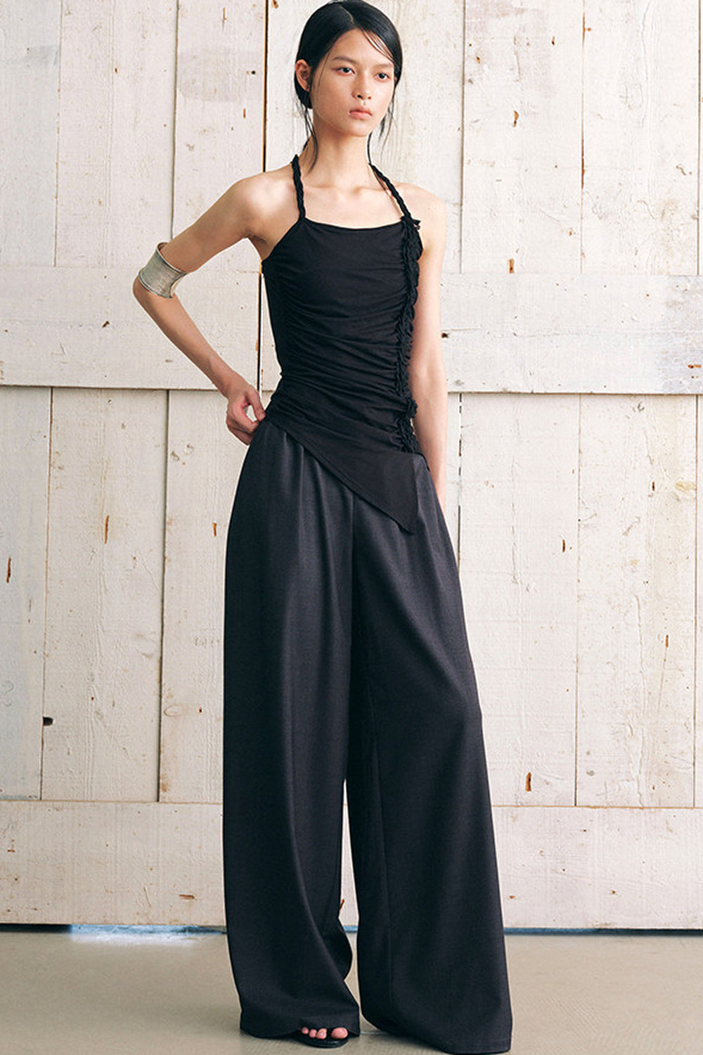 Ruched Side Tie Halter Camisole
