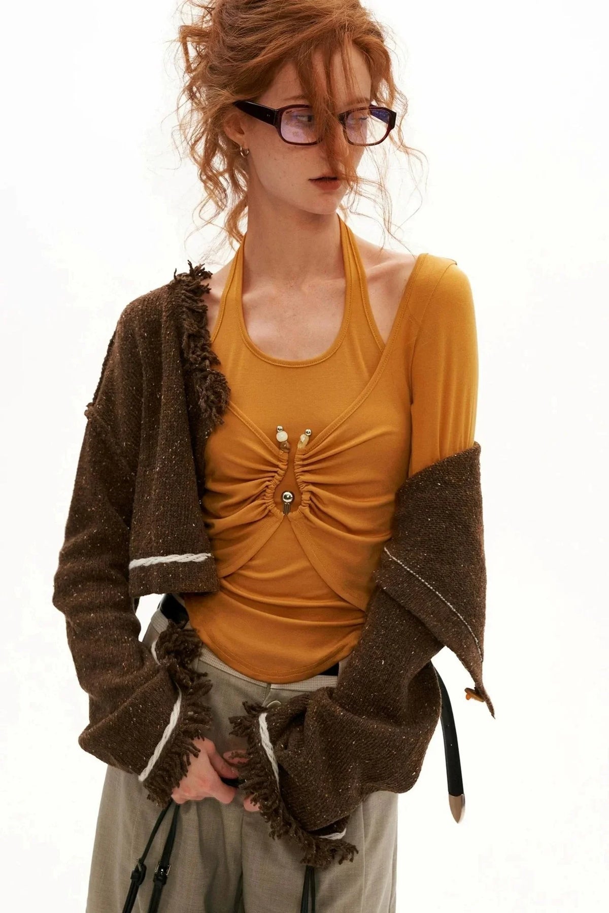 Ruched Waist Long Sleeve Tencel Top