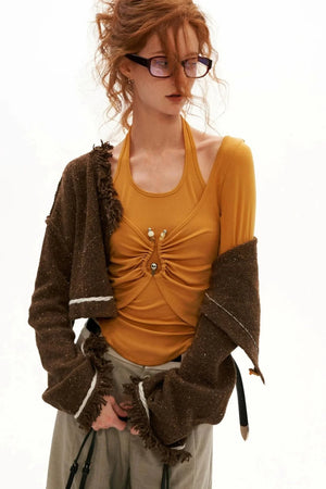 Ruched Waist Long Sleeve Tencel Top
