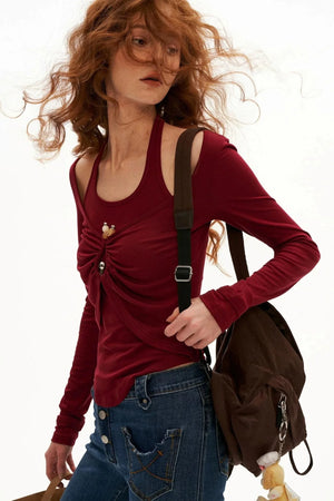 Ruched Waist Long Sleeve Tencel Top