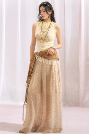 Ruffle Collar Rhinestone Embroidery Sleeveless Top