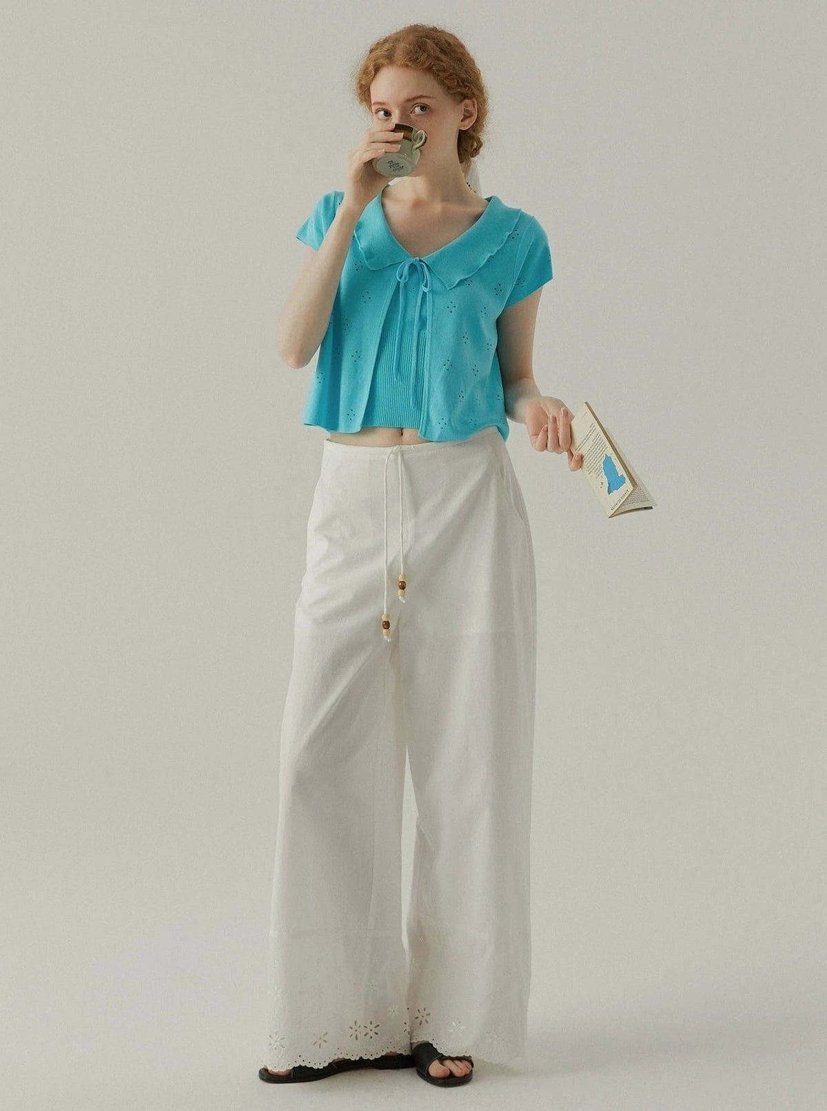 Ruffle Collar Short Sleeve Top Set