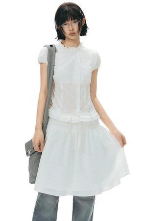 Ruffle Drawstring Blouse & Skirt Set-Up