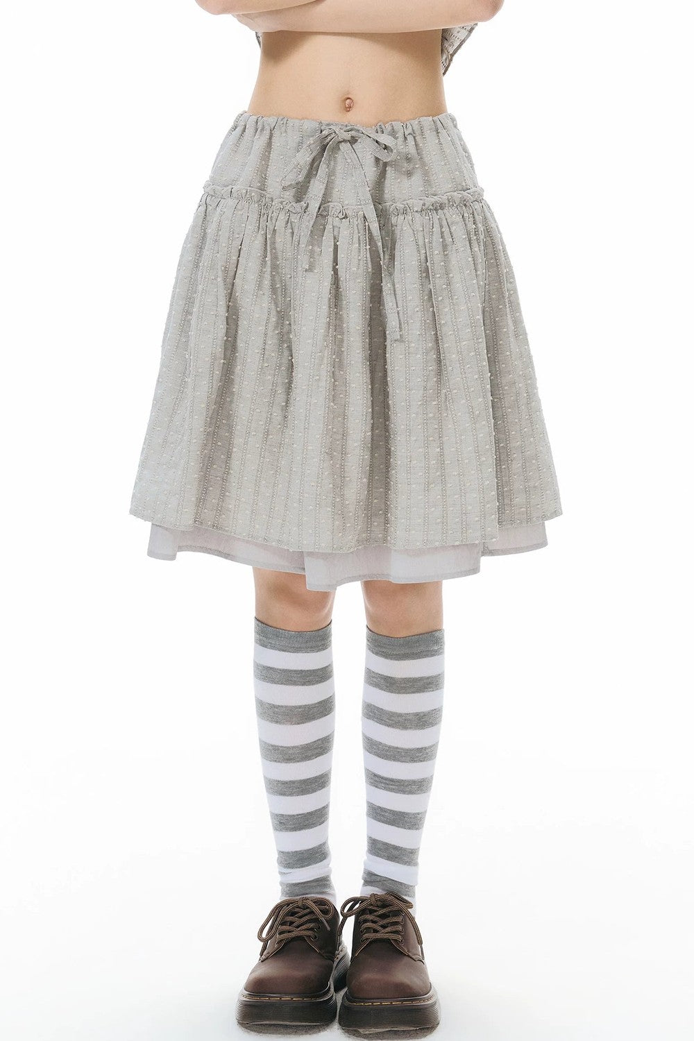 Ruffle Drawstring Blouse & Skirt Set-Up