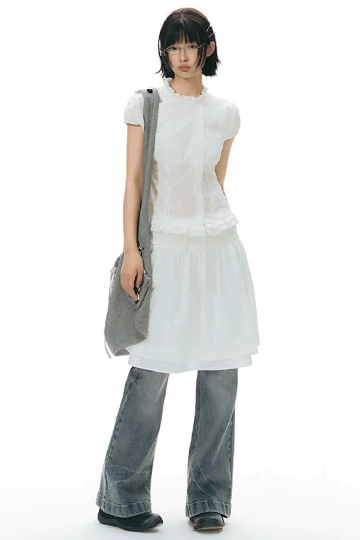Ruffle Drawstring Blouse & Skirt Set-Up