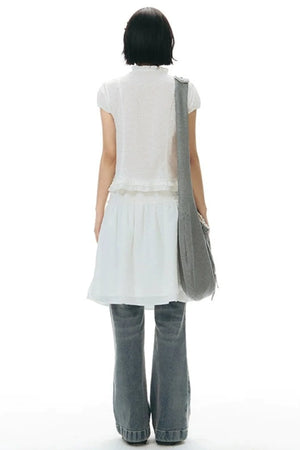 Ruffle Drawstring Blouse & Skirt Set-Up