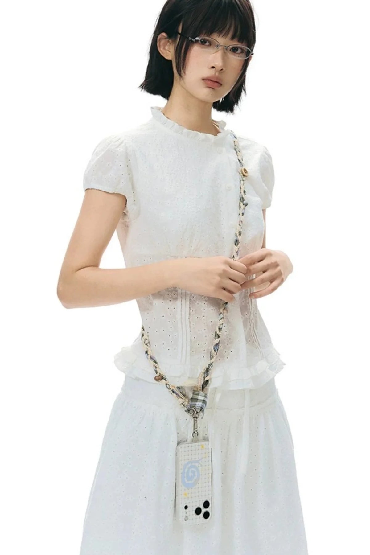 Ruffle Drawstring Blouse & Skirt Set-Up