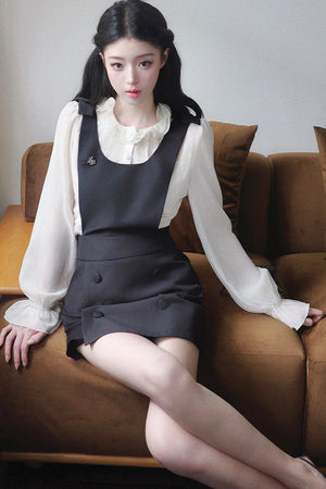 Ruffle Edge Shirt and Black Strap Dress Set-Up