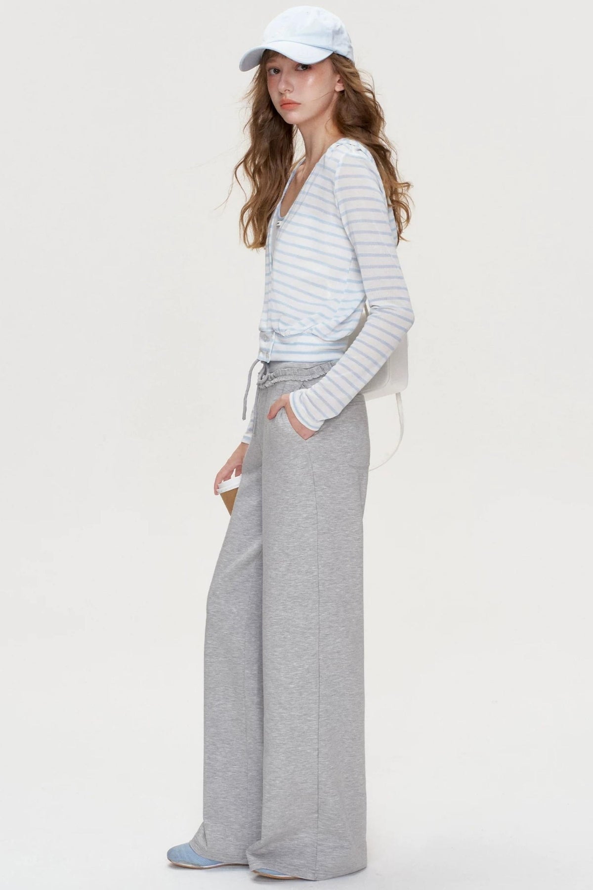 Ruffle Elastic Waist Drawstring Straight Pants