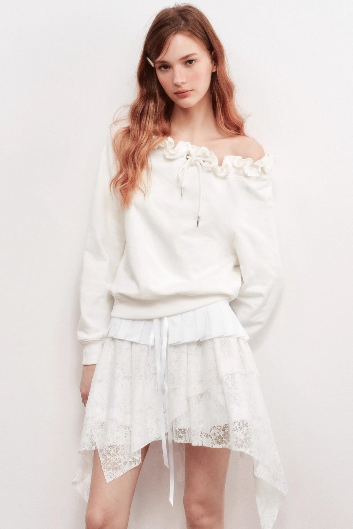 Ruffle Long-Sleeved Sweatshirt