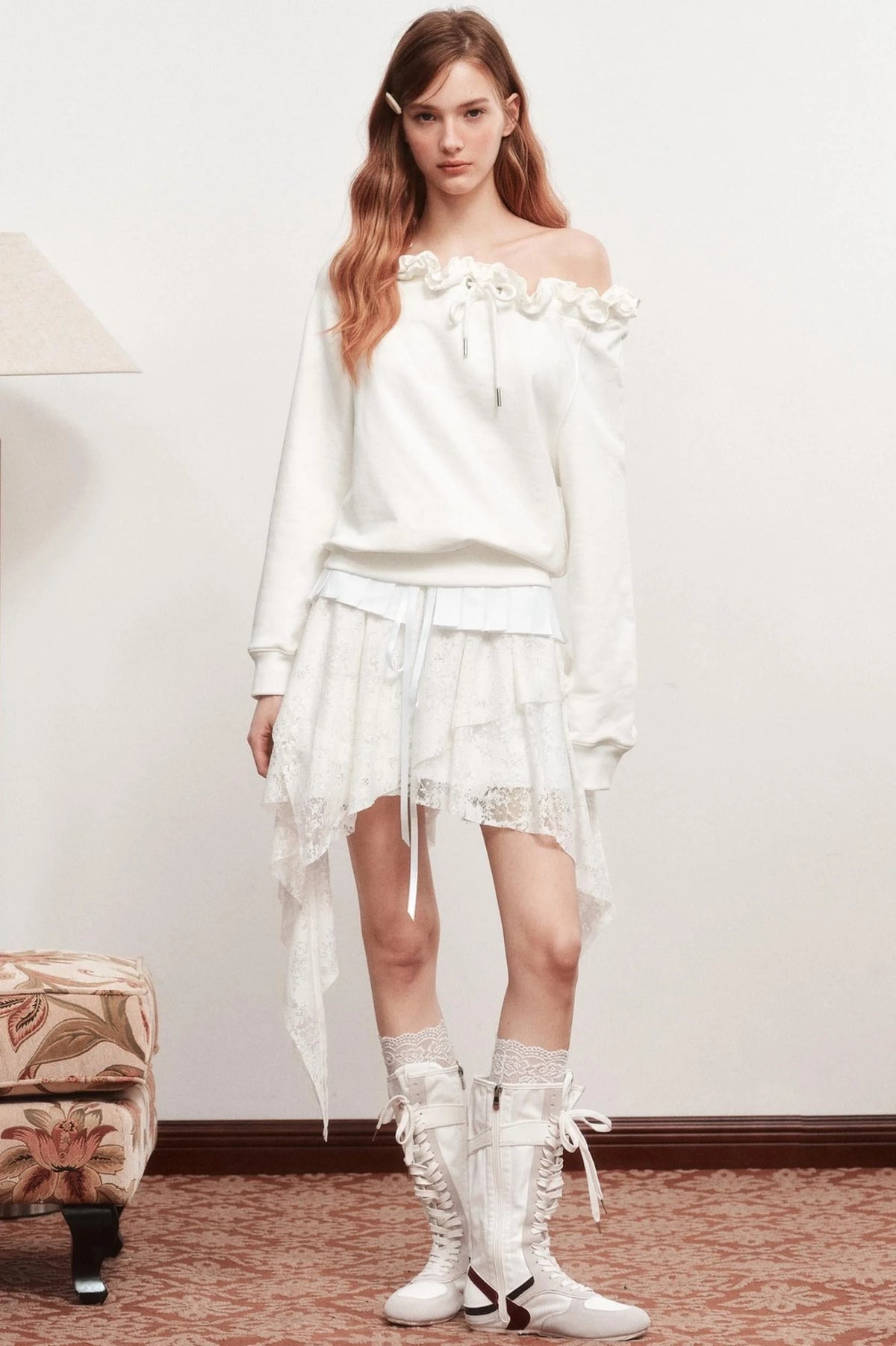 Ruffle Long-Sleeved Sweatshirt