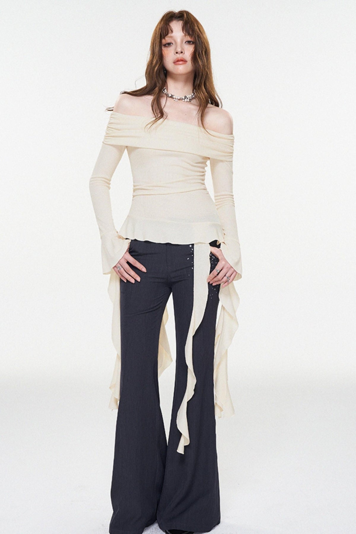 Ruffle One-Shoulder Glitter Top