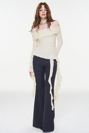 Ruffle One-Shoulder Glitter Top