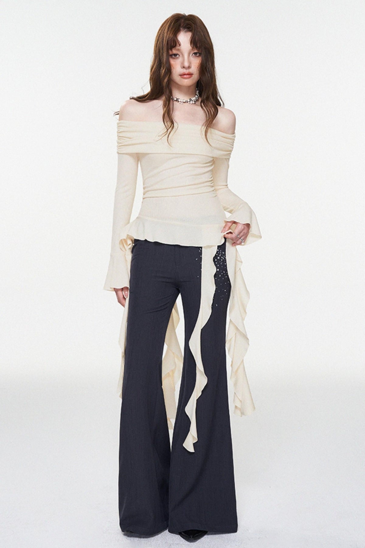 Ruffle One-Shoulder Glitter Top