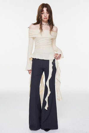 Ruffle One-Shoulder Glitter Top