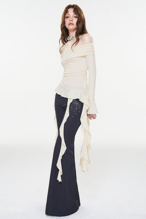 Ruffle One-Shoulder Glitter Top