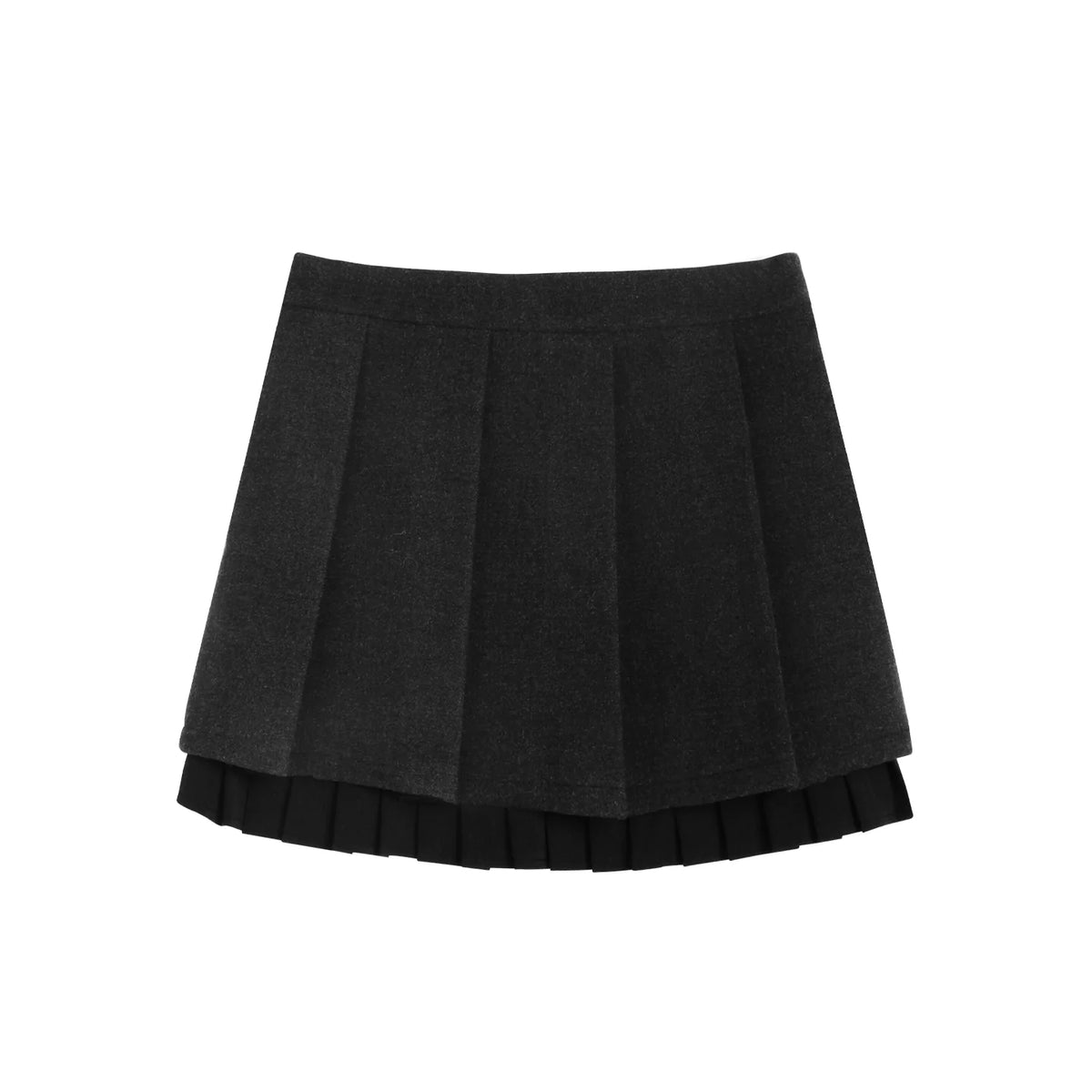 Ruffle Patchwork Woolen Pleated Skirt