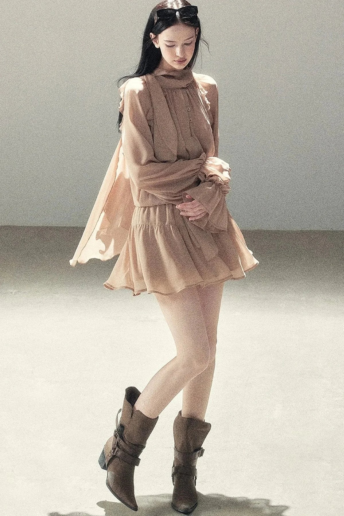 Ruffle Puffy Chiffon Dress and Leggings Set