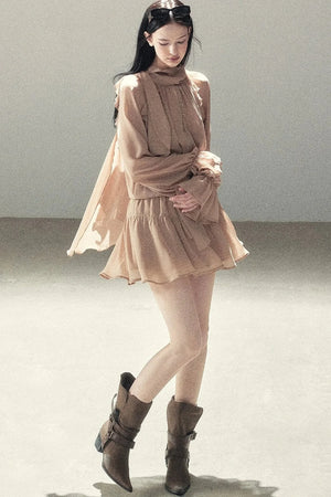 Ruffle Puffy Chiffon Dress and Leggings Set
