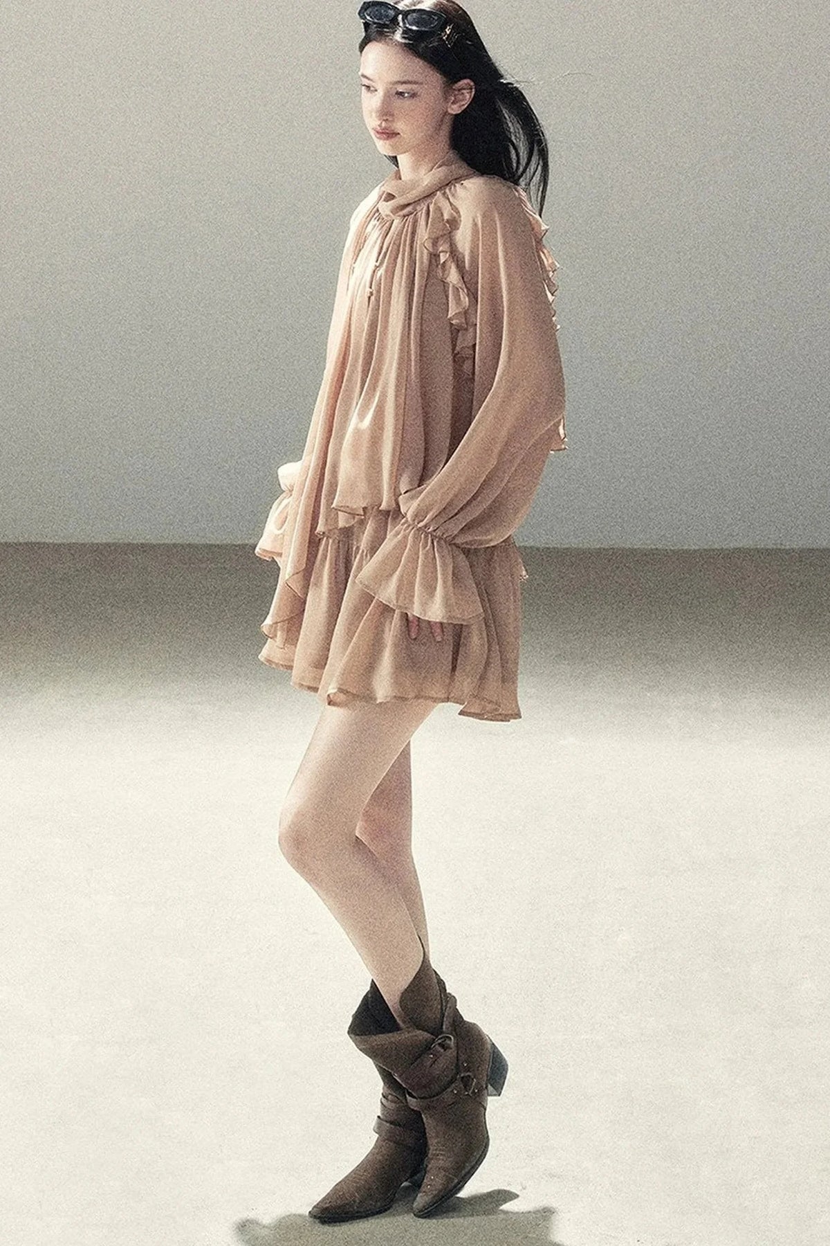 Ruffle Puffy Chiffon Dress and Leggings Set