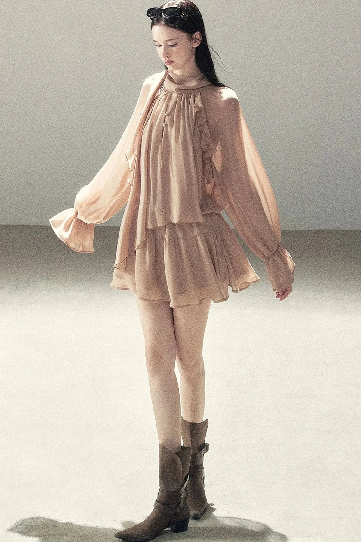 Ruffle Puffy Chiffon Dress and Leggings Set