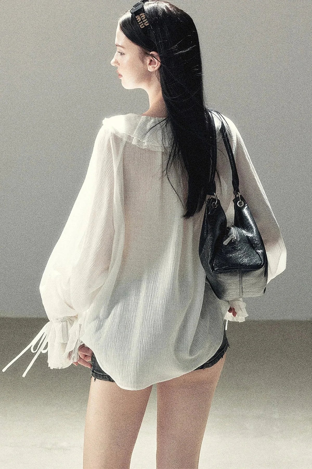 Ruffle Sheer Chiffon Cover-Up Blouse Set