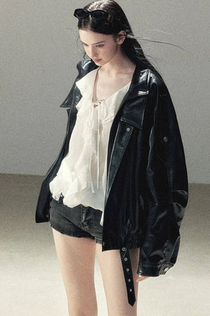 Ruffle Sheer Chiffon Cover-Up Blouse Set