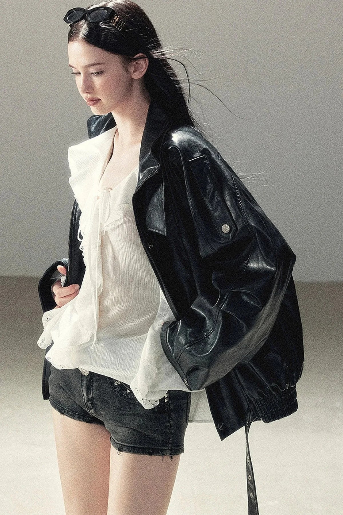 Ruffle Sheer Chiffon Cover-Up Blouse Set