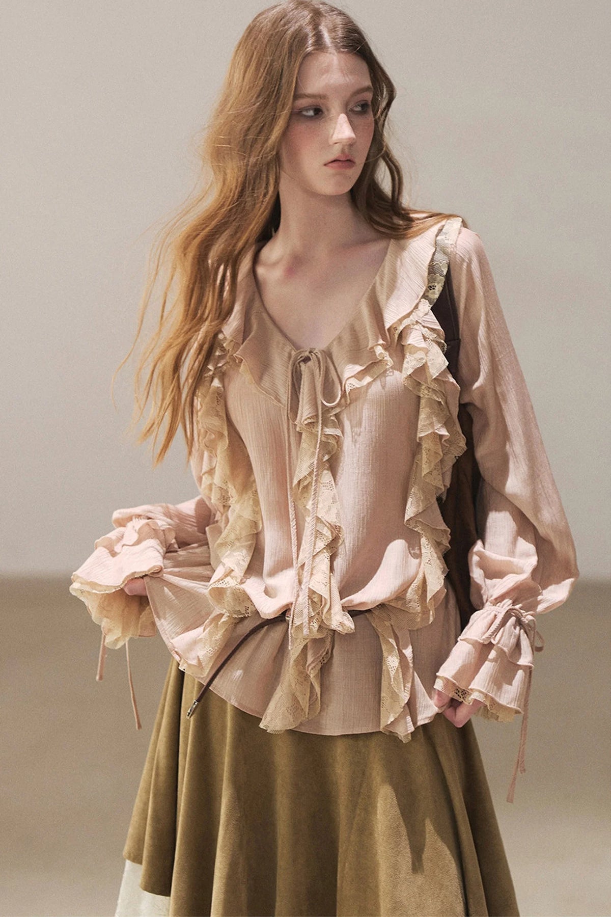 Ruffle Sheer Chiffon Cover-Up Blouse Set