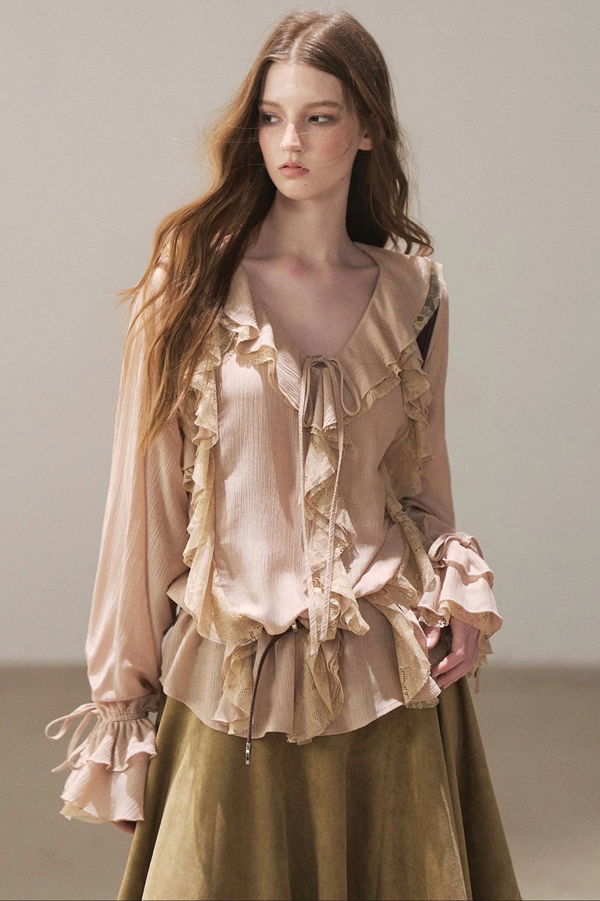 Ruffle Sheer Chiffon Cover-Up Blouse Set