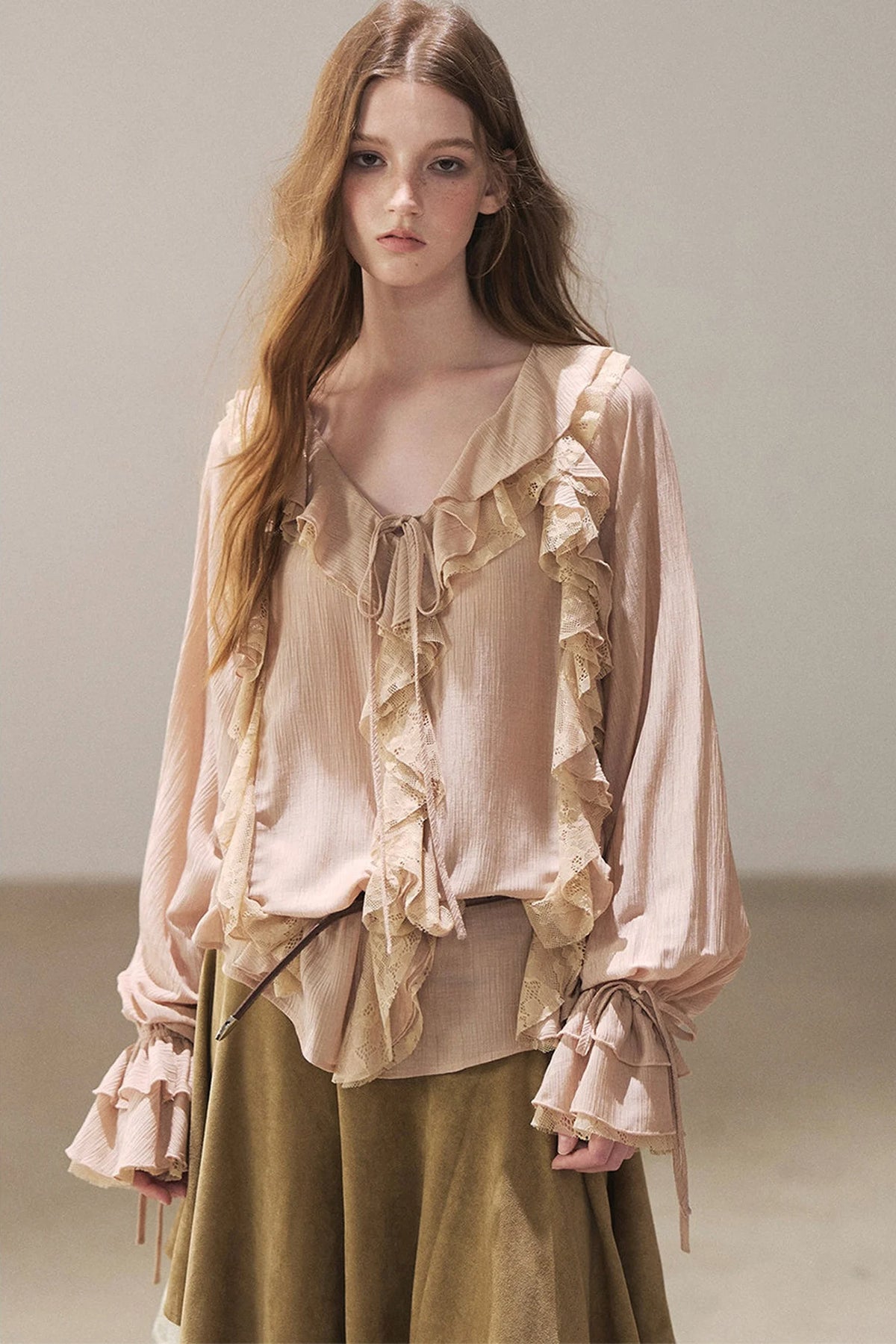 Ruffle Sheer Chiffon Cover-Up Blouse Set