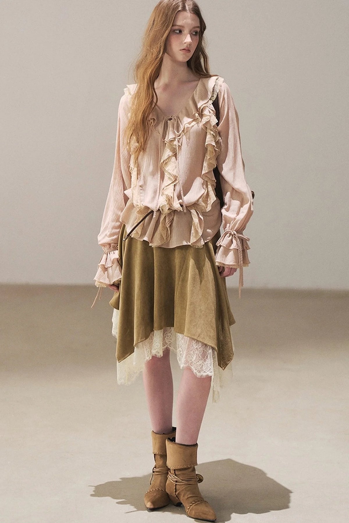 Ruffle Sheer Chiffon Cover-Up Blouse Set