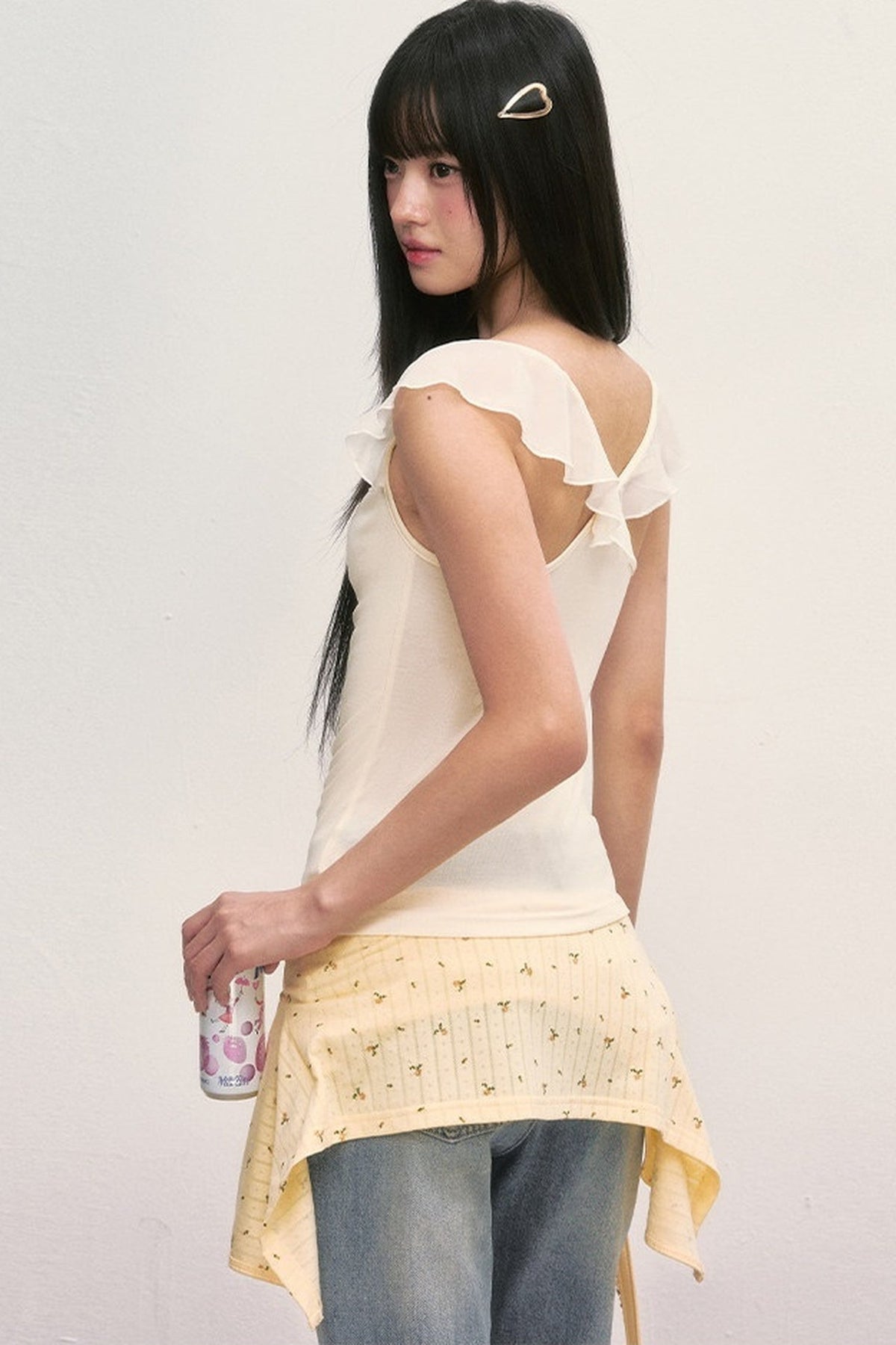 Ruffle Sleeve Drape Neck Top