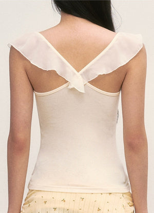 Ruffle Sleeve Drape Neck Top