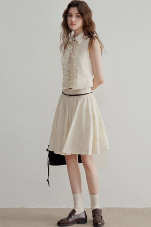 Ruffle Sleeveless Shirt Vest and Skirt Set-Up
