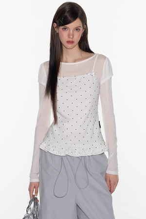 Ruffle Tencel Long-sleeved Top Set-Up